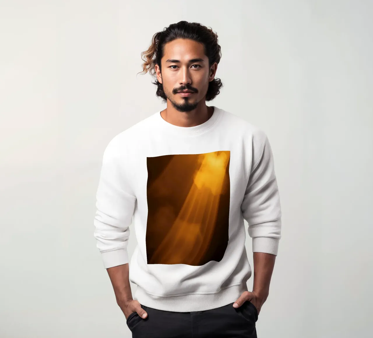 Abstract warm light rays filtering through a dark space sweatshirt by DesignDoodle