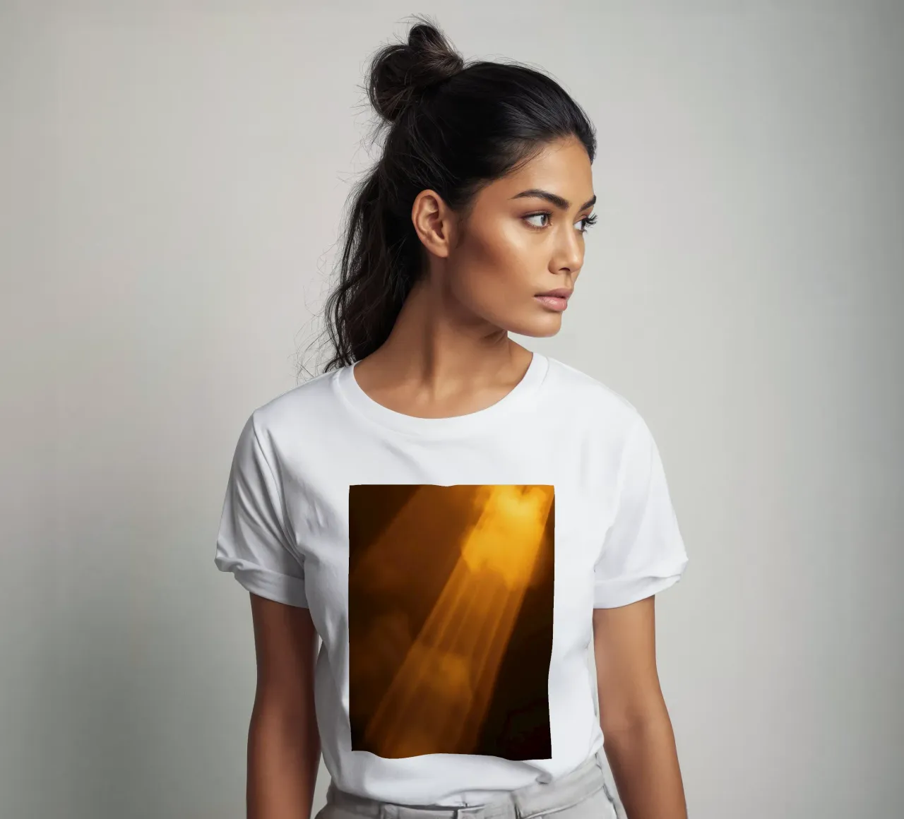 Abstract warm light rays filtering through a dark space t-shirt by DesignDoodle