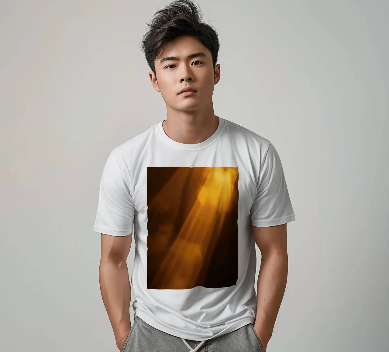 Abstract warm light rays filtering through a dark space t-shirt by DesignDoodle
