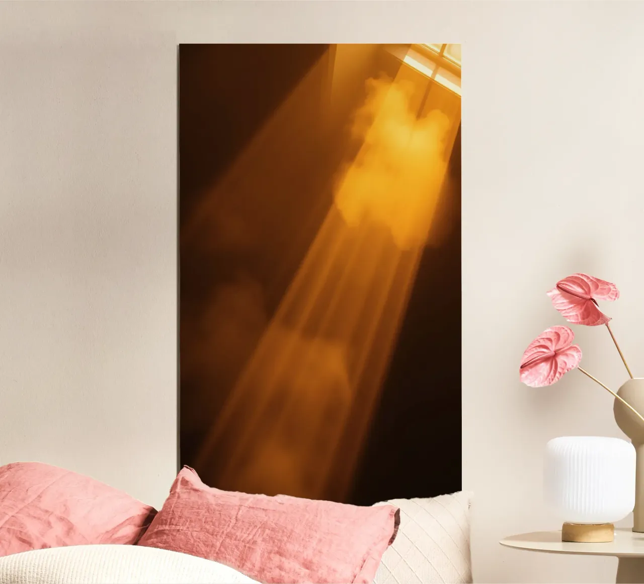 Abstract warm light rays filtering through a dark space hahnemühle by DesignDoodle
