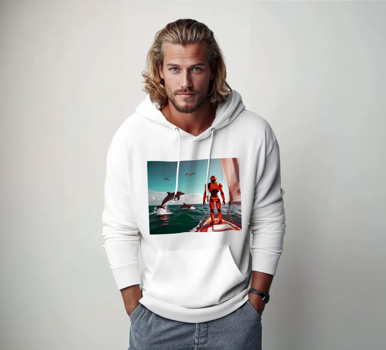 ROBOT SUR UN VOILIER. Eau verte sudadera con capucha de Thierry vobmann photography