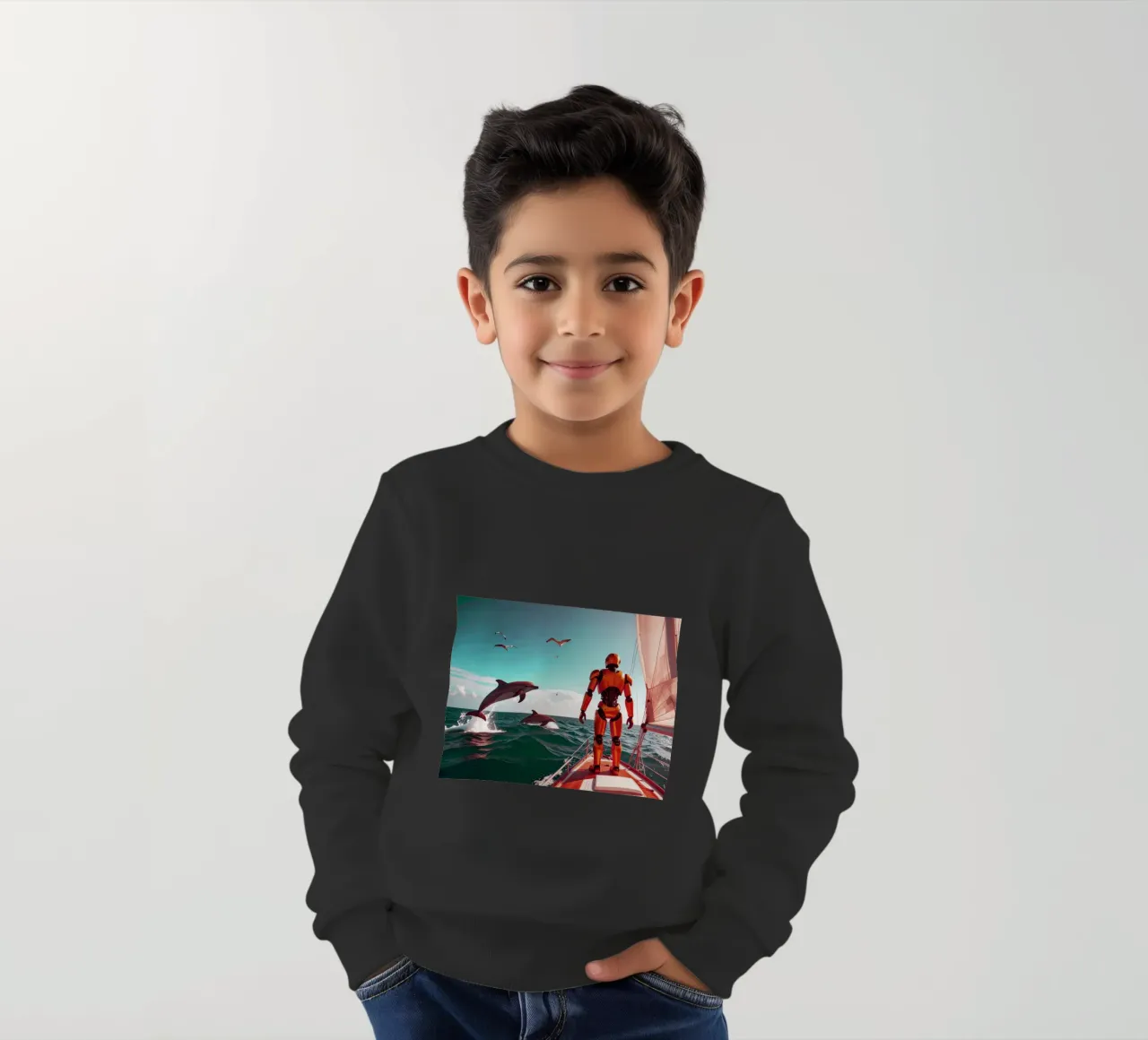 ROBOT SUR UN VOILIER. Eau verte felpa bambino da Thierry vobmann photography