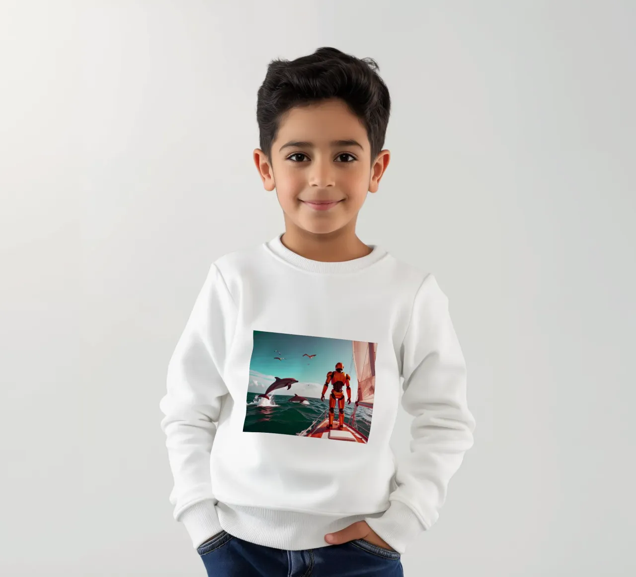 ROBOT SUR UN VOILIER. Eau verte sudadera para niño de Thierry vobmann photography