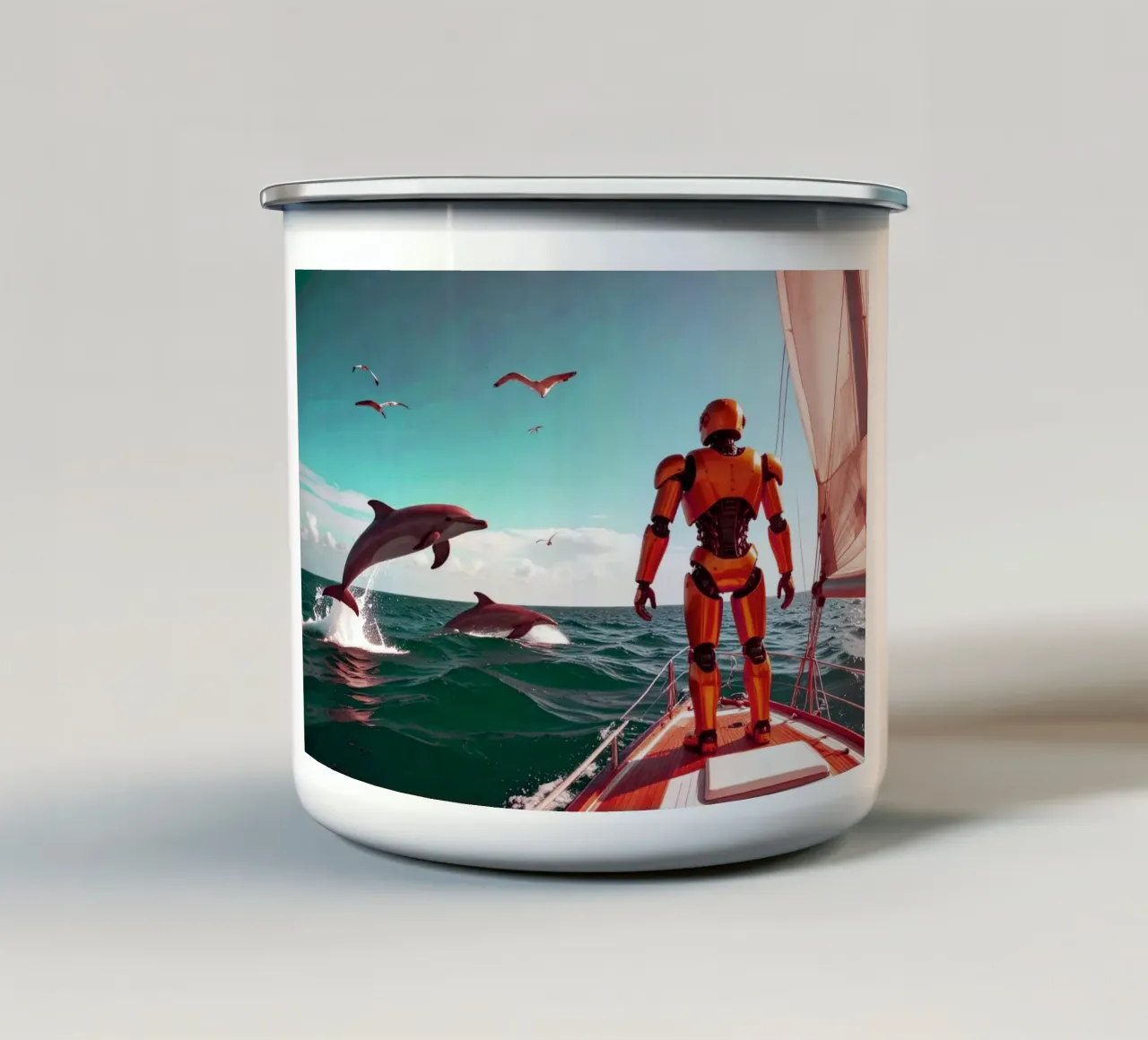 ROBOT SUR UN VOILIER. Eau verte emaille mok van Thierry vobmann photography