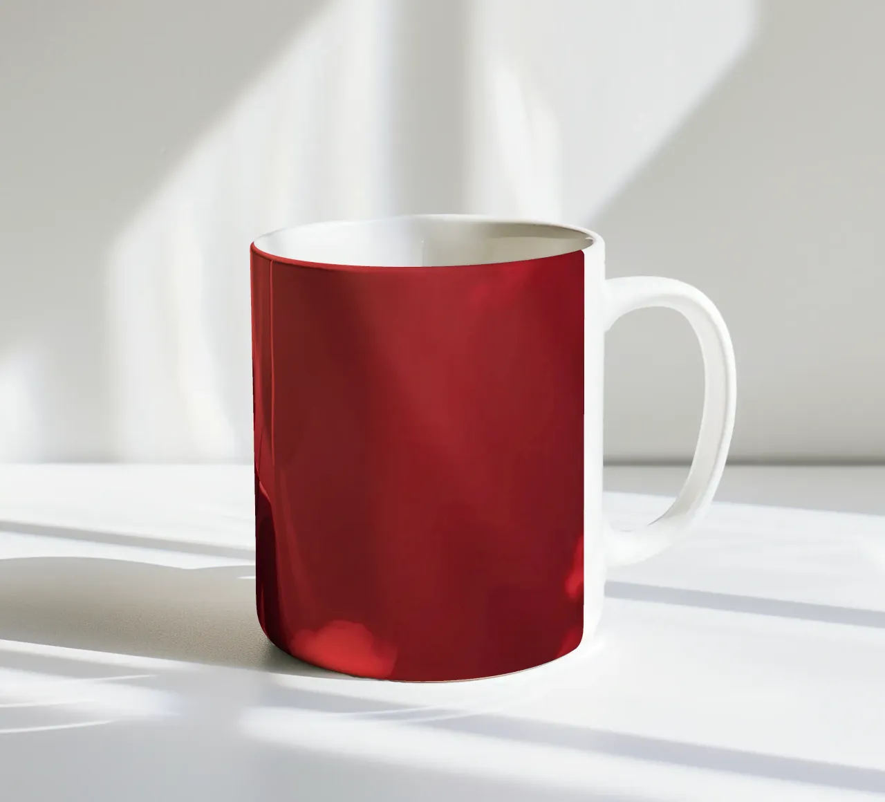 Captivating red light envelops a man sitting on a box in fog ceramic mug by DesignDoodle