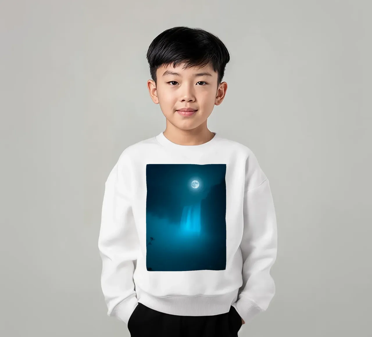 La bellezza di una cascata al chiaro di luna in una notte stellata felpa bambino da DesignDoodle