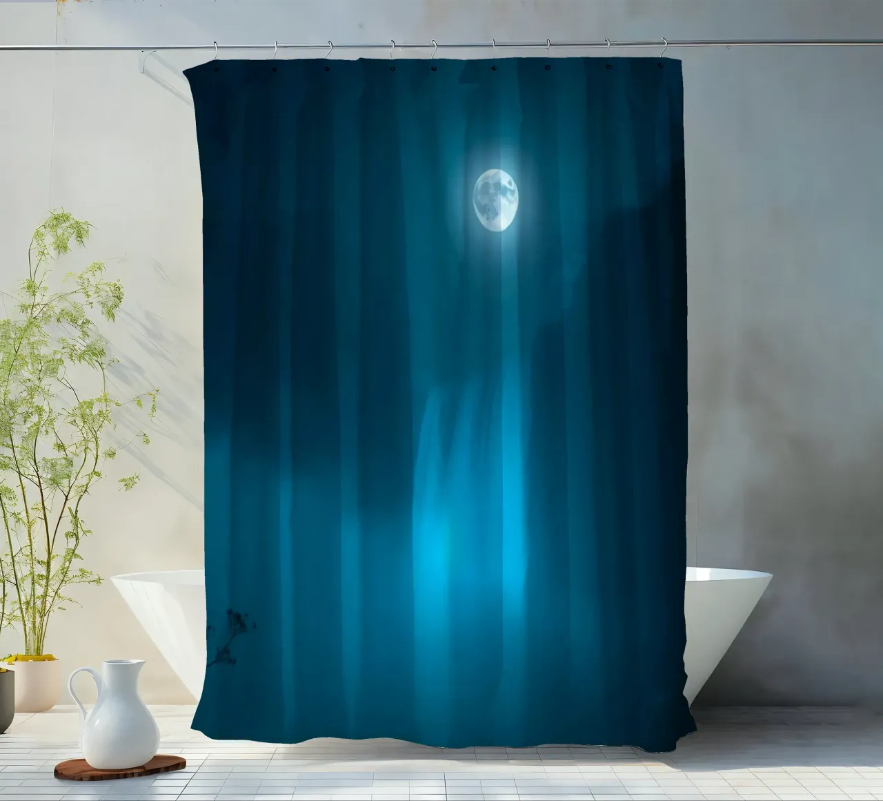 La bellezza di una cascata al chiaro di luna in una notte stellata tenda da doccia da DesignDoodle