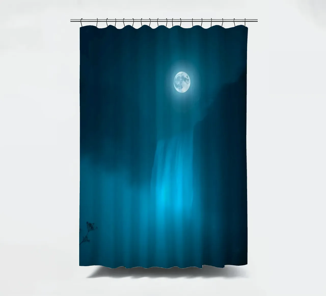 La bellezza di una cascata al chiaro di luna in una notte stellata tenda da doccia da DesignDoodle