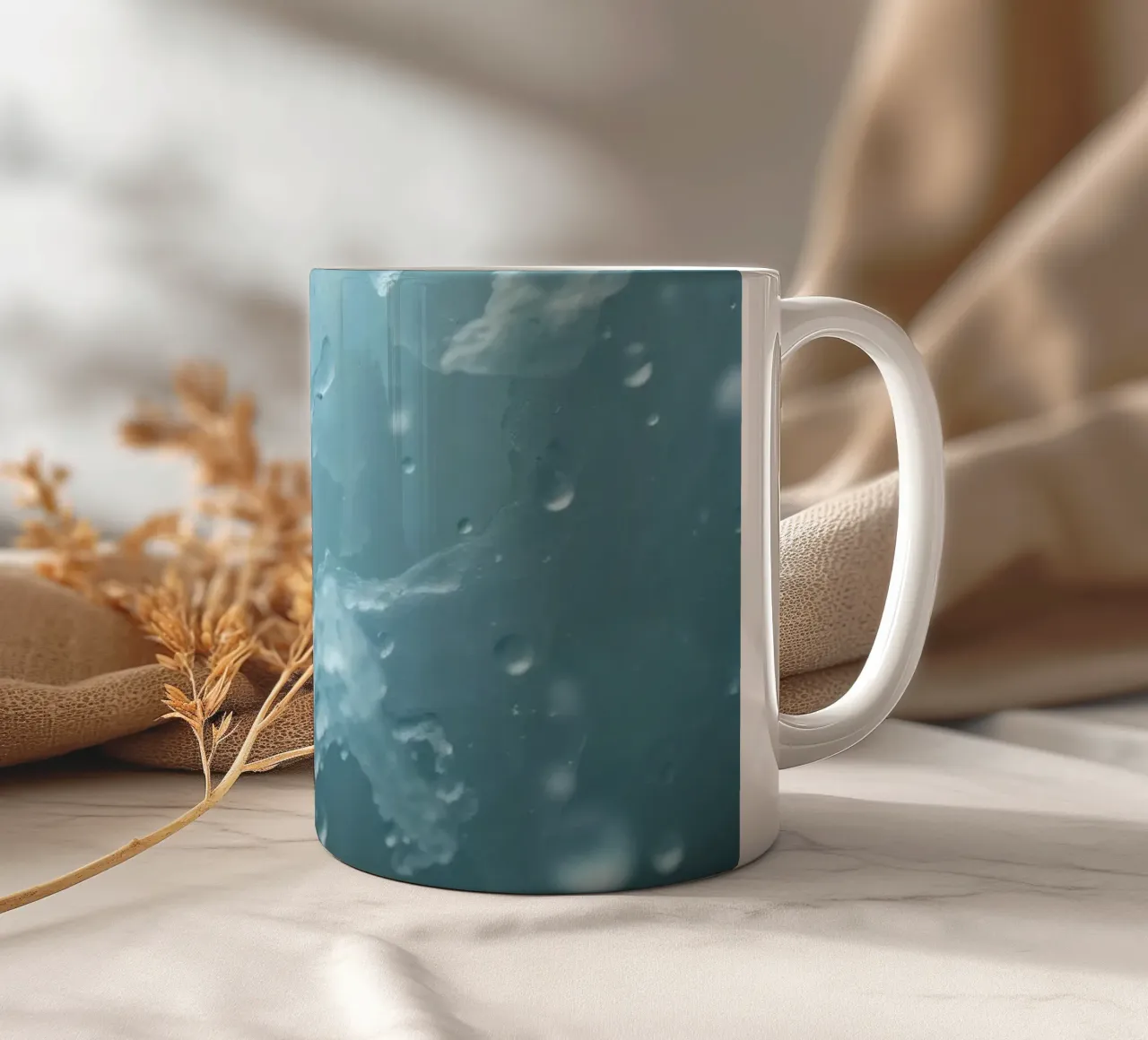 Abstract wave patterns creating a soothing atmosphere ceramic mug by DesignDoodle