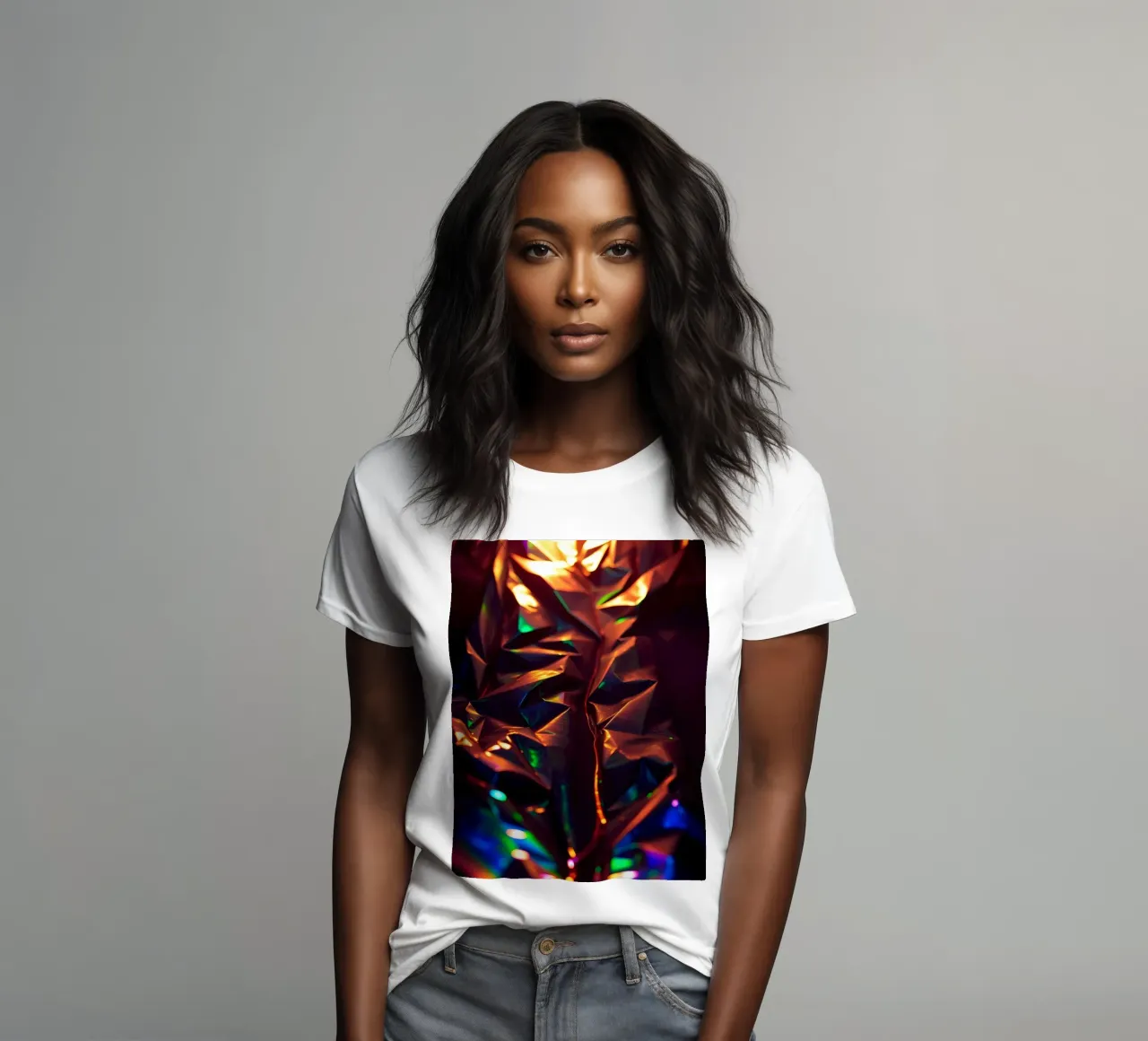 Dynamic abstract background with colors and intricate shapes women's fitted t-shirt by DesignDoodle