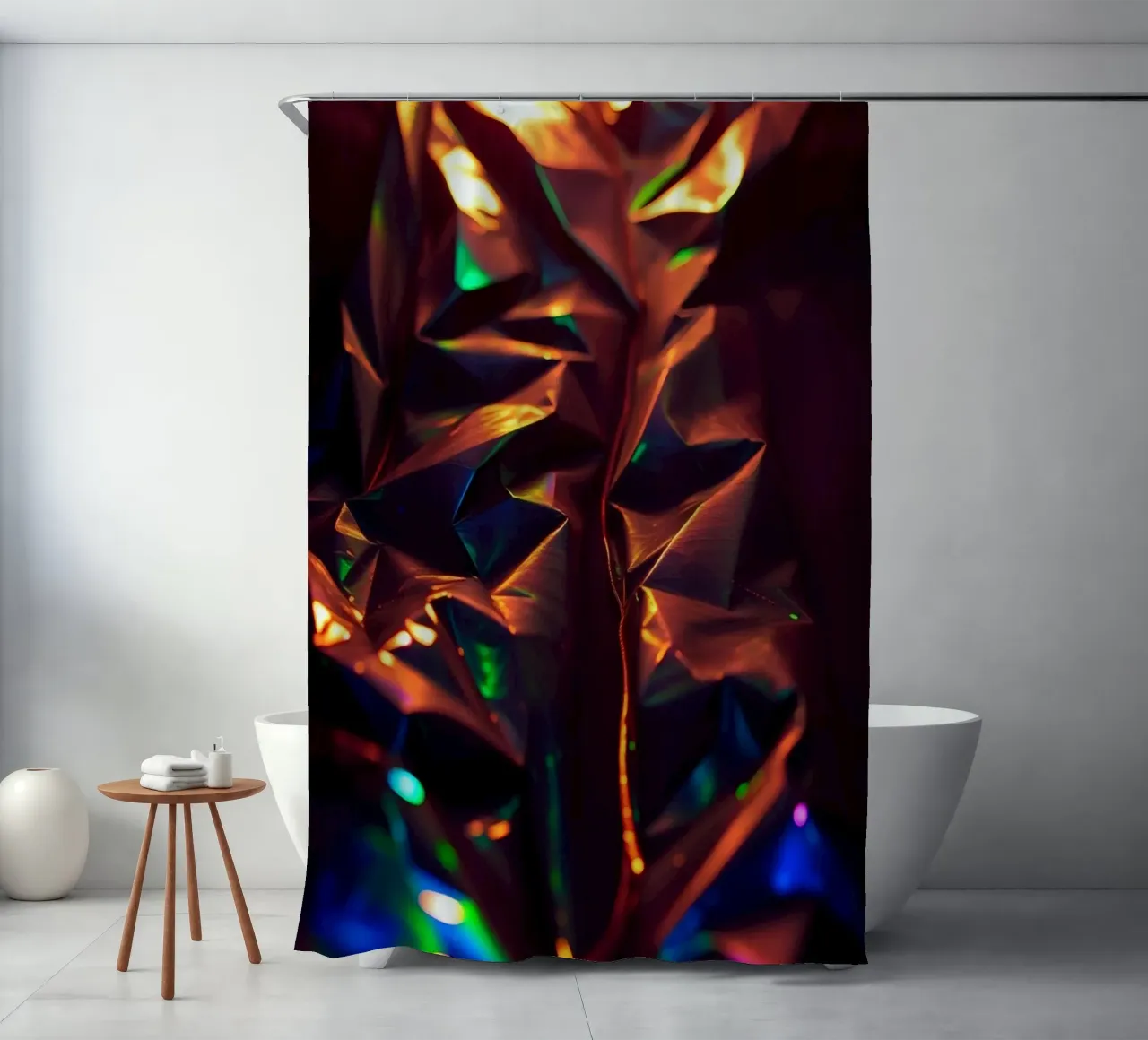 Dynamic abstract background with colors and intricate shapes shower curtain by DesignDoodle