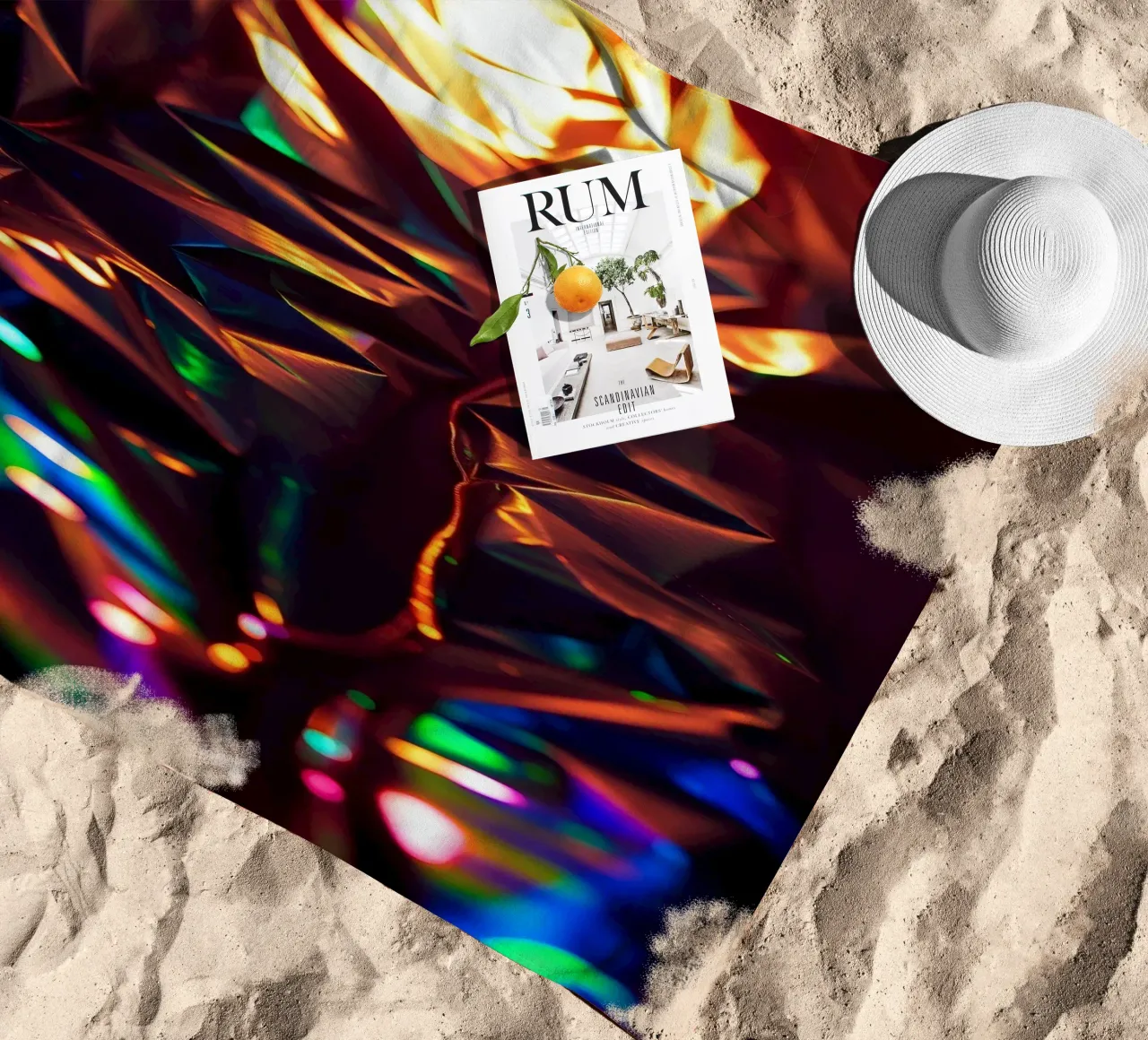 Dynamic abstract background with colors and intricate shapes beach towel by DesignDoodle