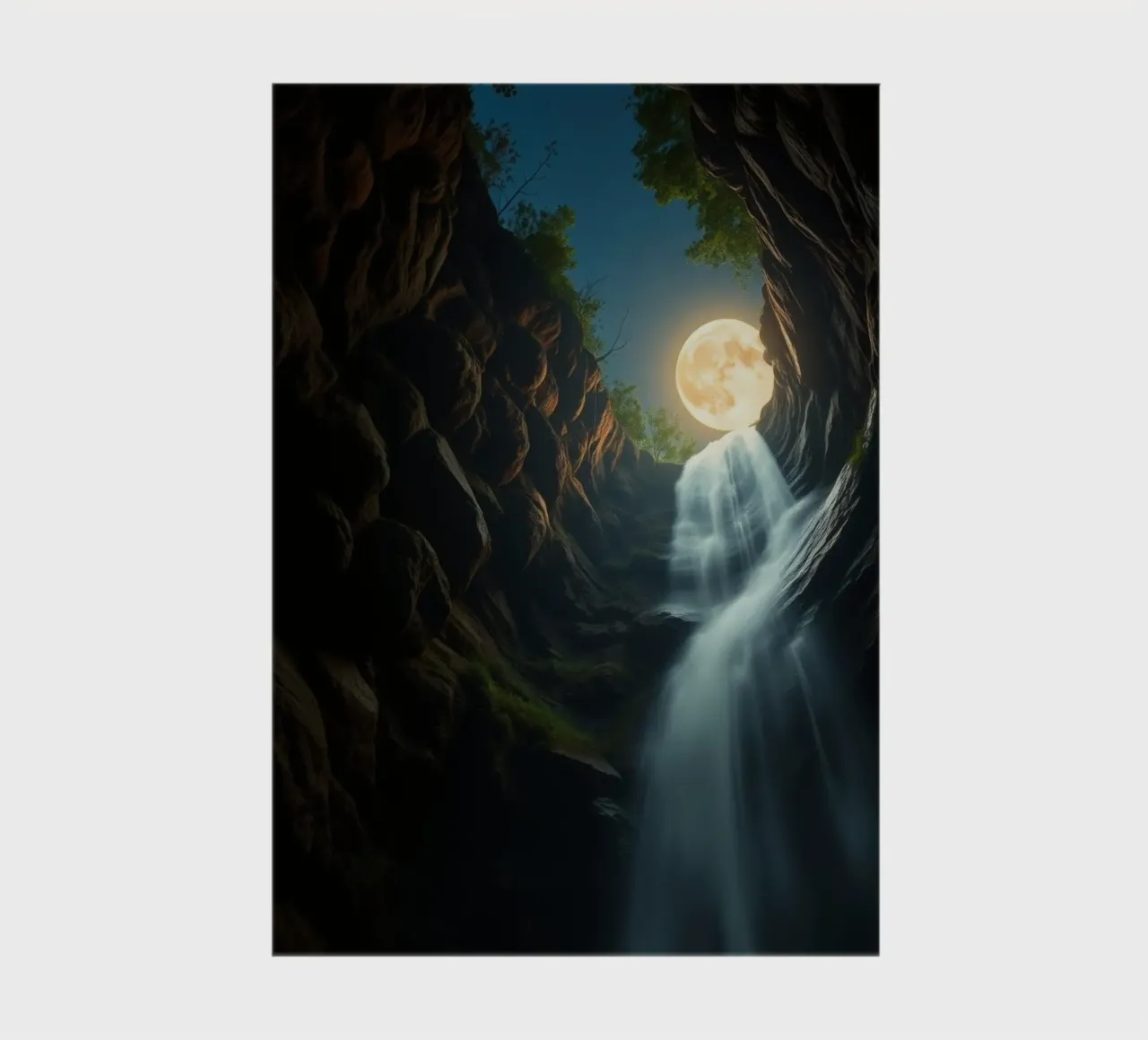 Captivating waterfall under a moonlit sky with lush trees notebook by DesignDoodle