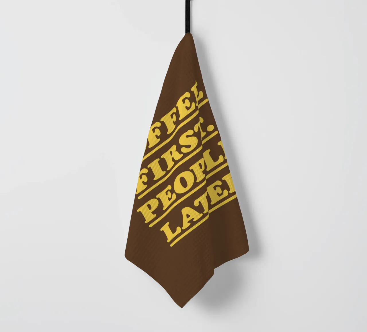 Coffee First People Later Yellow Retro Typography Print torchon de THE MOTIVATED TYPE