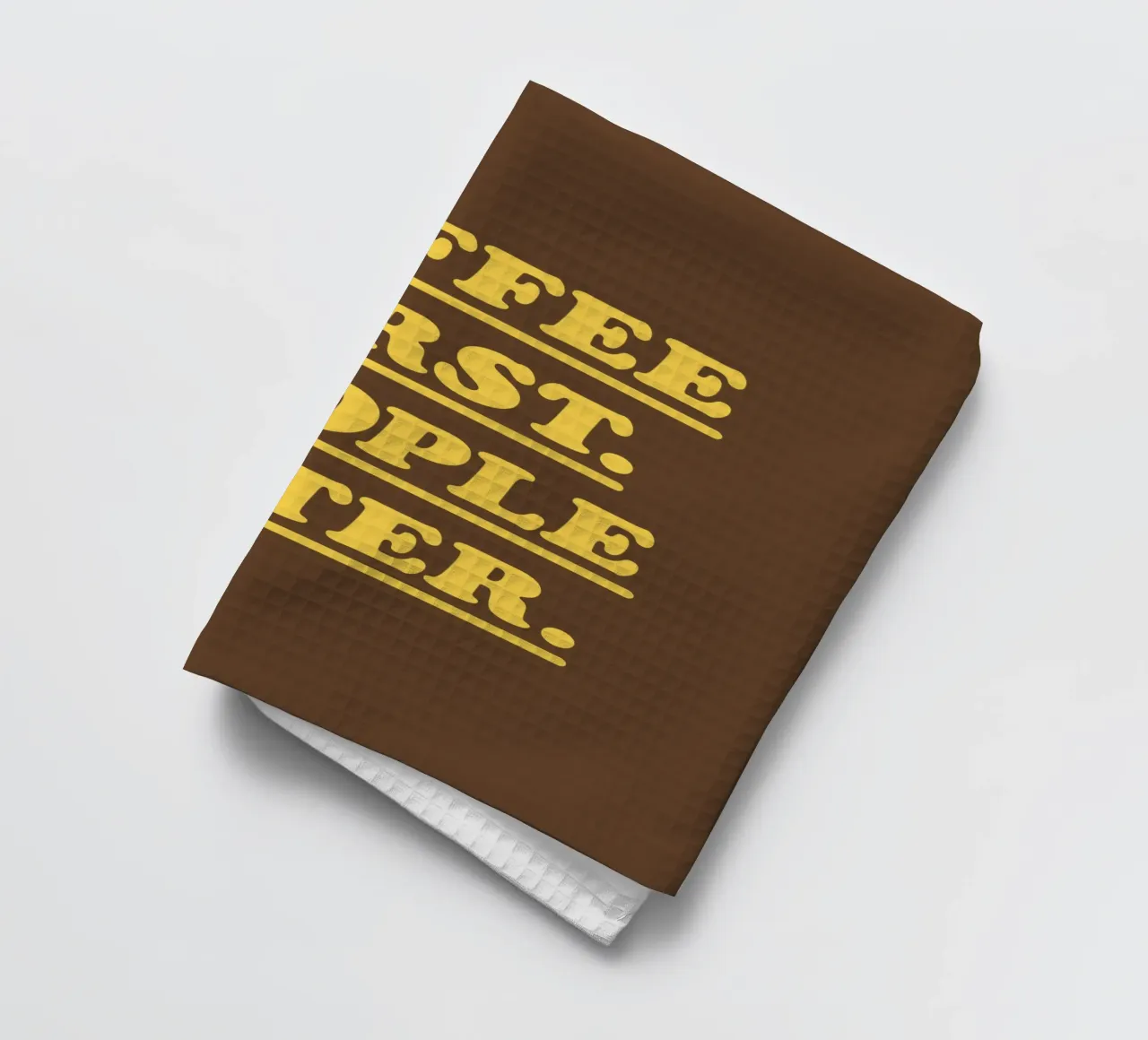 Coffee First People Later Yellow Retro Typography Print torchon de THE MOTIVATED TYPE