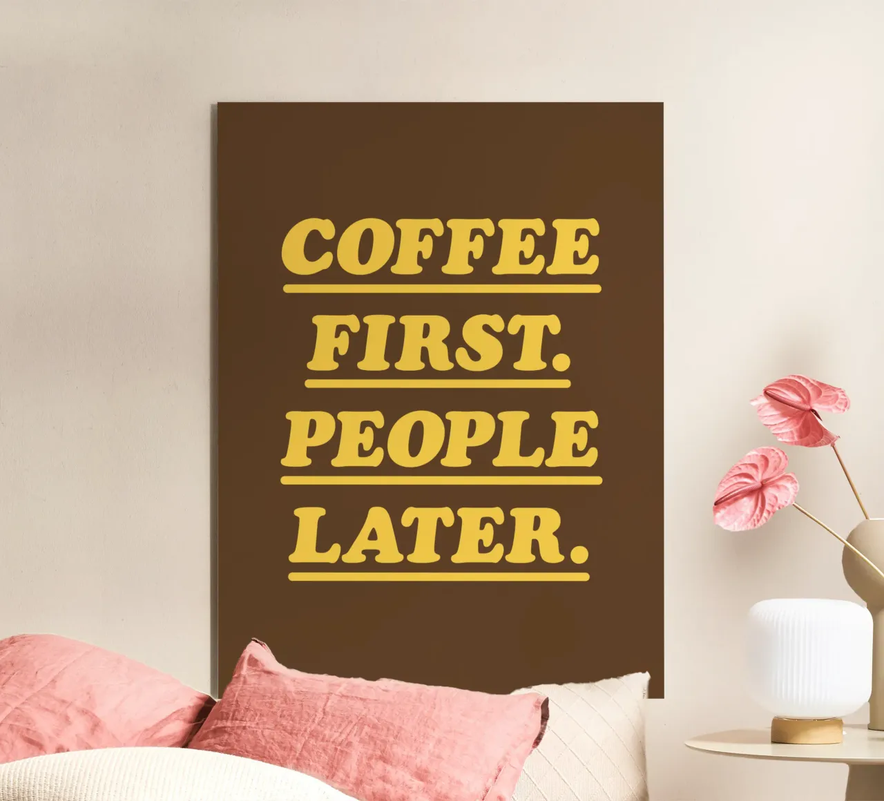 Café First People Later Amarillo Impresión tipográfica retro aluminio dibond de THE MOTIVATED TYPE
