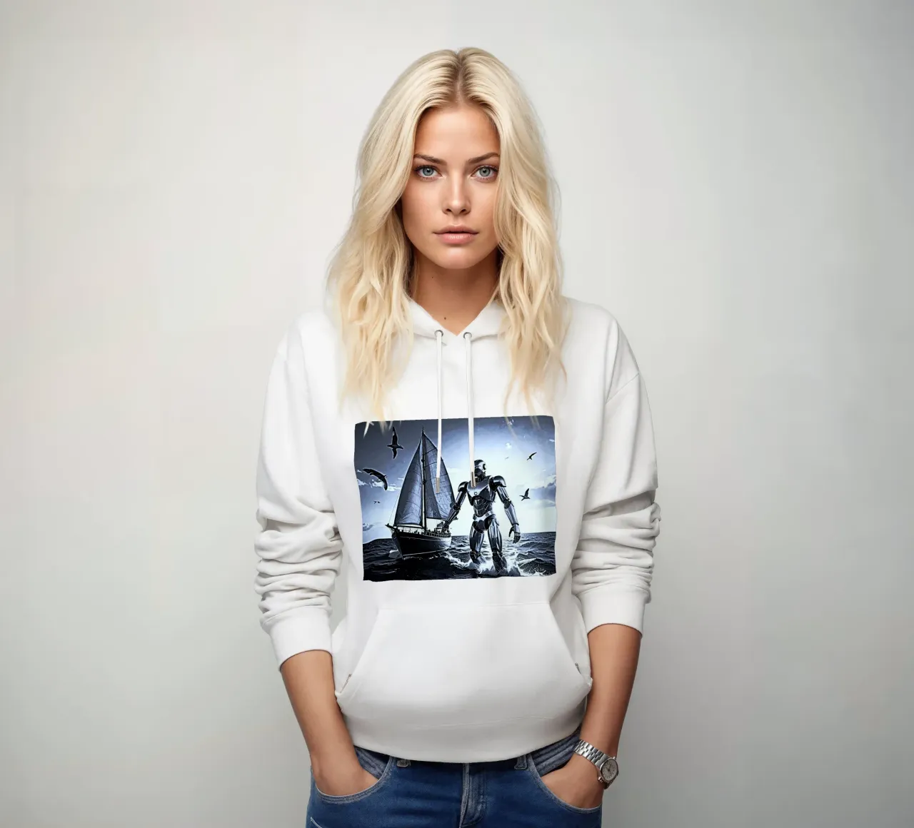 ROBOT AVEC VOILIER. Noir et blanc felpa con cappuccio da Thierry vobmann photography