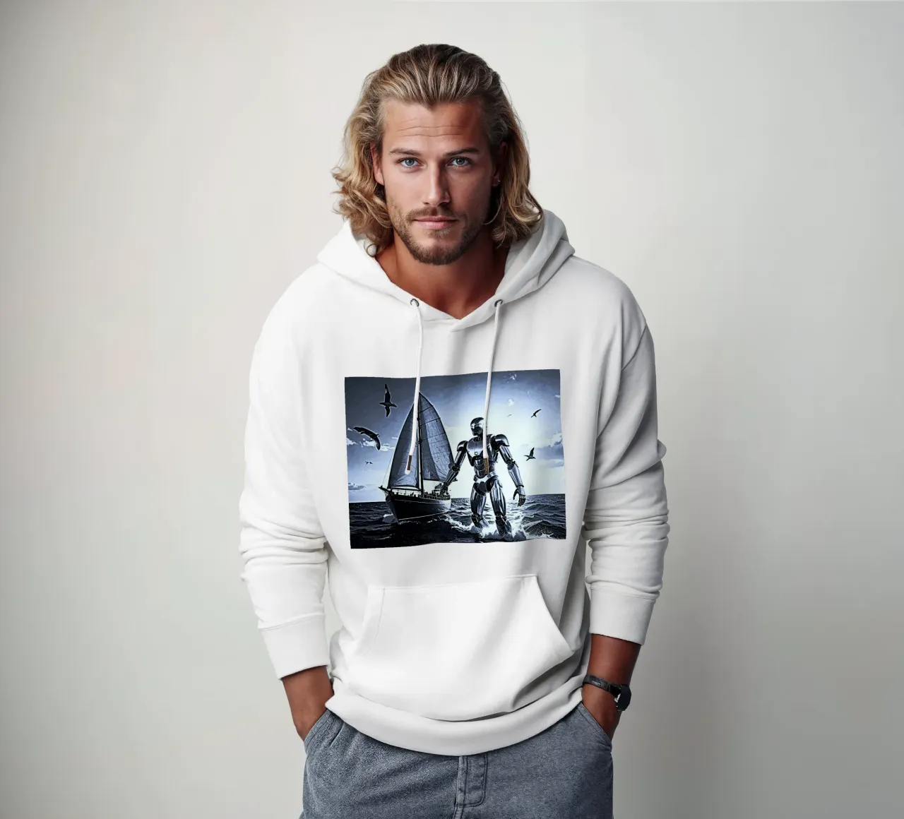 ROBOT AVEC VOILIER. Noir et blanc felpa con cappuccio da Thierry vobmann photography