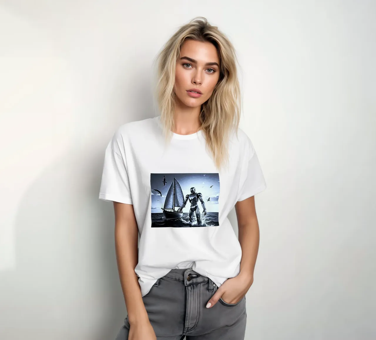 ROBOT AVEC VOILIER. Noir et blanc t-shirt da Thierry vobmann photography