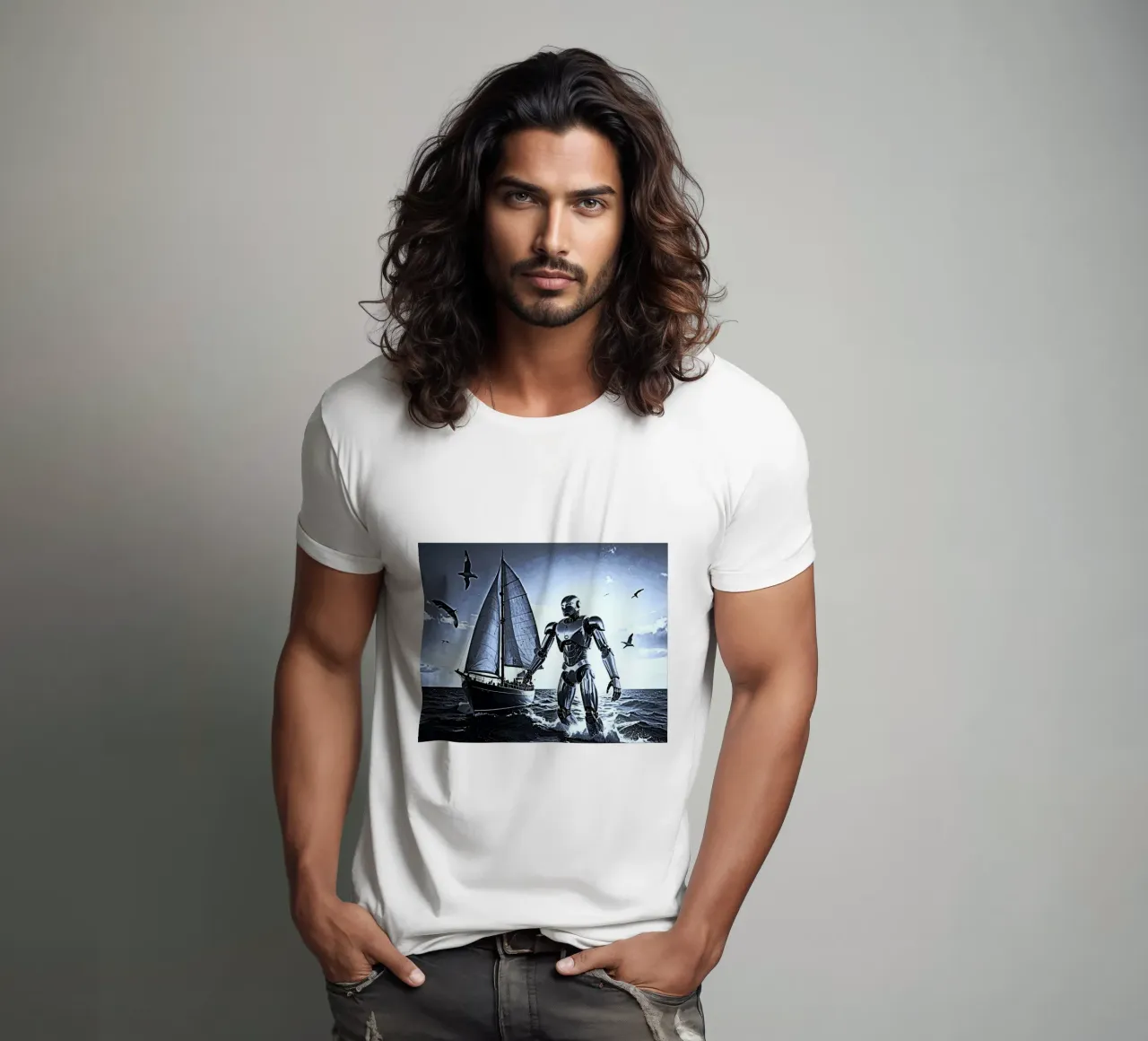 ROBOT AVEC VOILIER. Noir et blanc t-shirt da Thierry vobmann photography