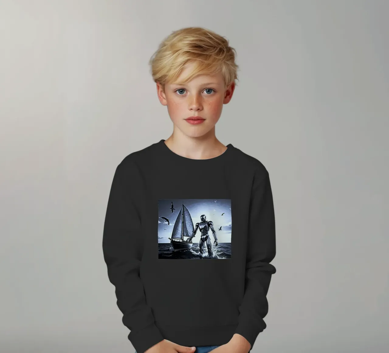 ROBOT AVEC VOILIER. Noir et blanc felpa bambino da Thierry vobmann photography