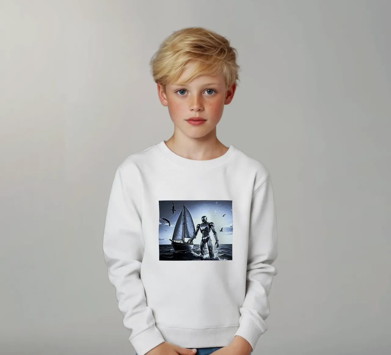 ROBOT AVEC VOILIER. Noir et blanc sudadera para niño de Thierry vobmann photography