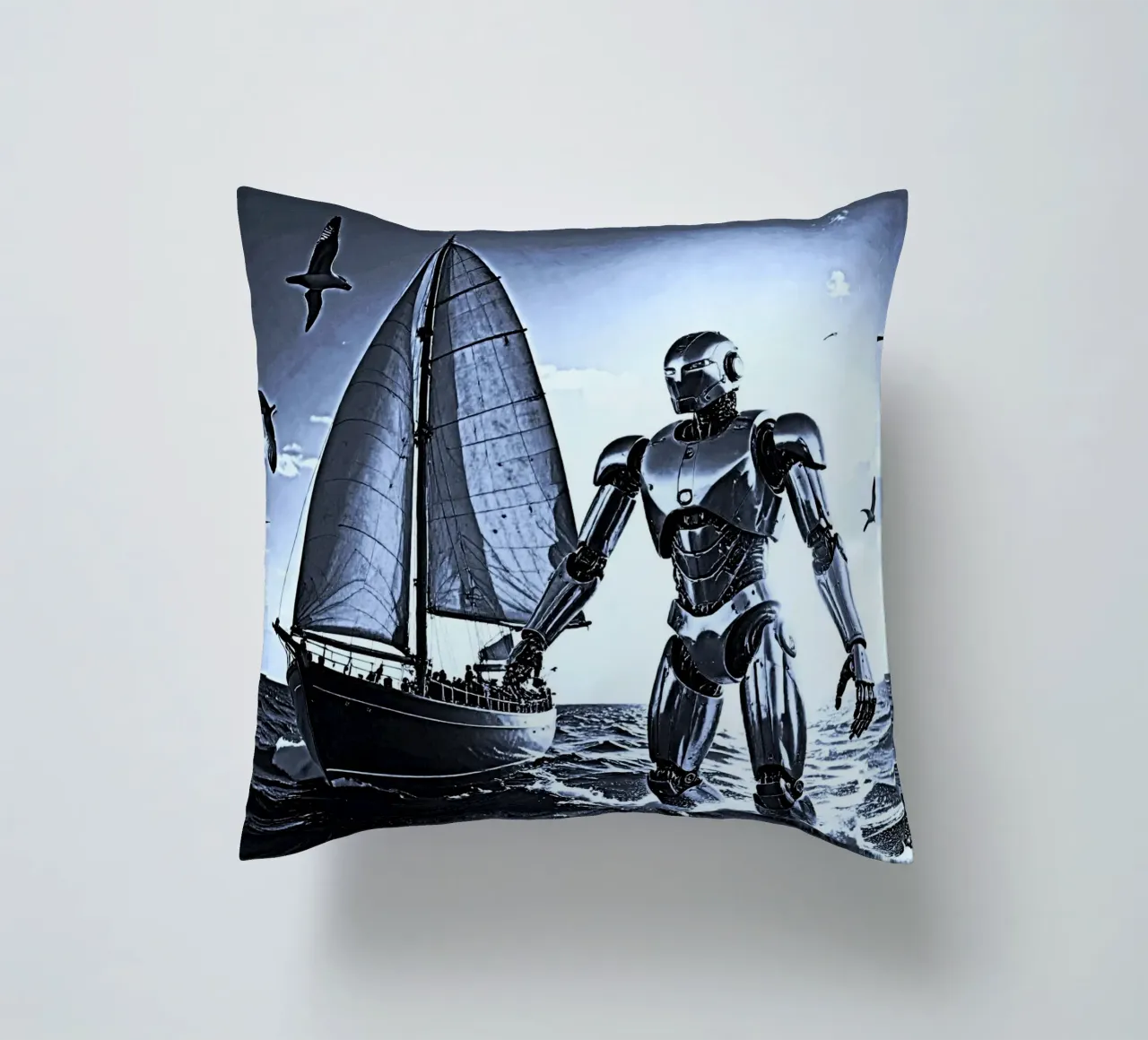 ROBOT AVEC VOILIER. Noir et blanc cuscino da Thierry vobmann photography