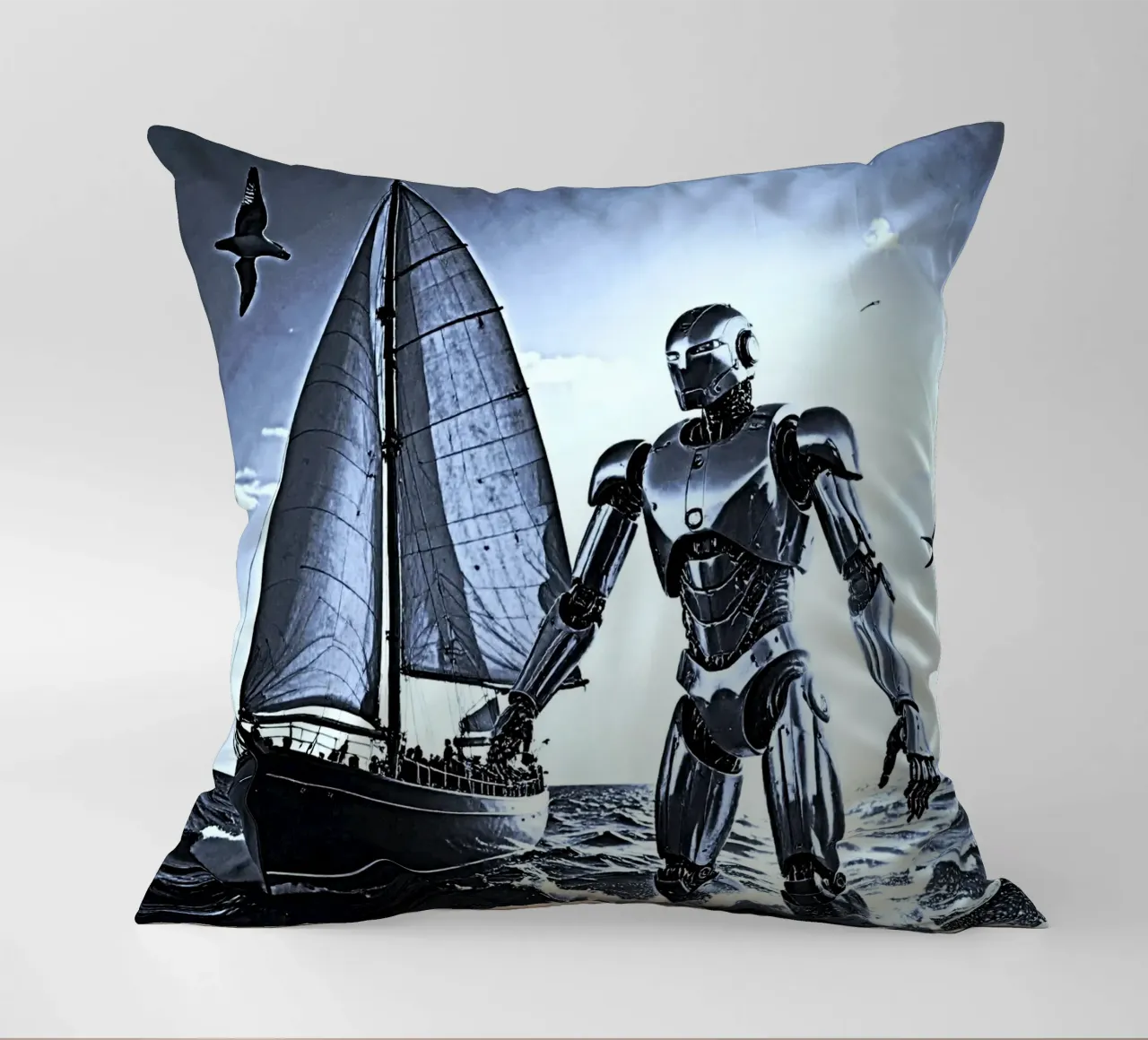 ROBOT AVEC VOILIER. Noir et blanc cuscino da Thierry vobmann photography