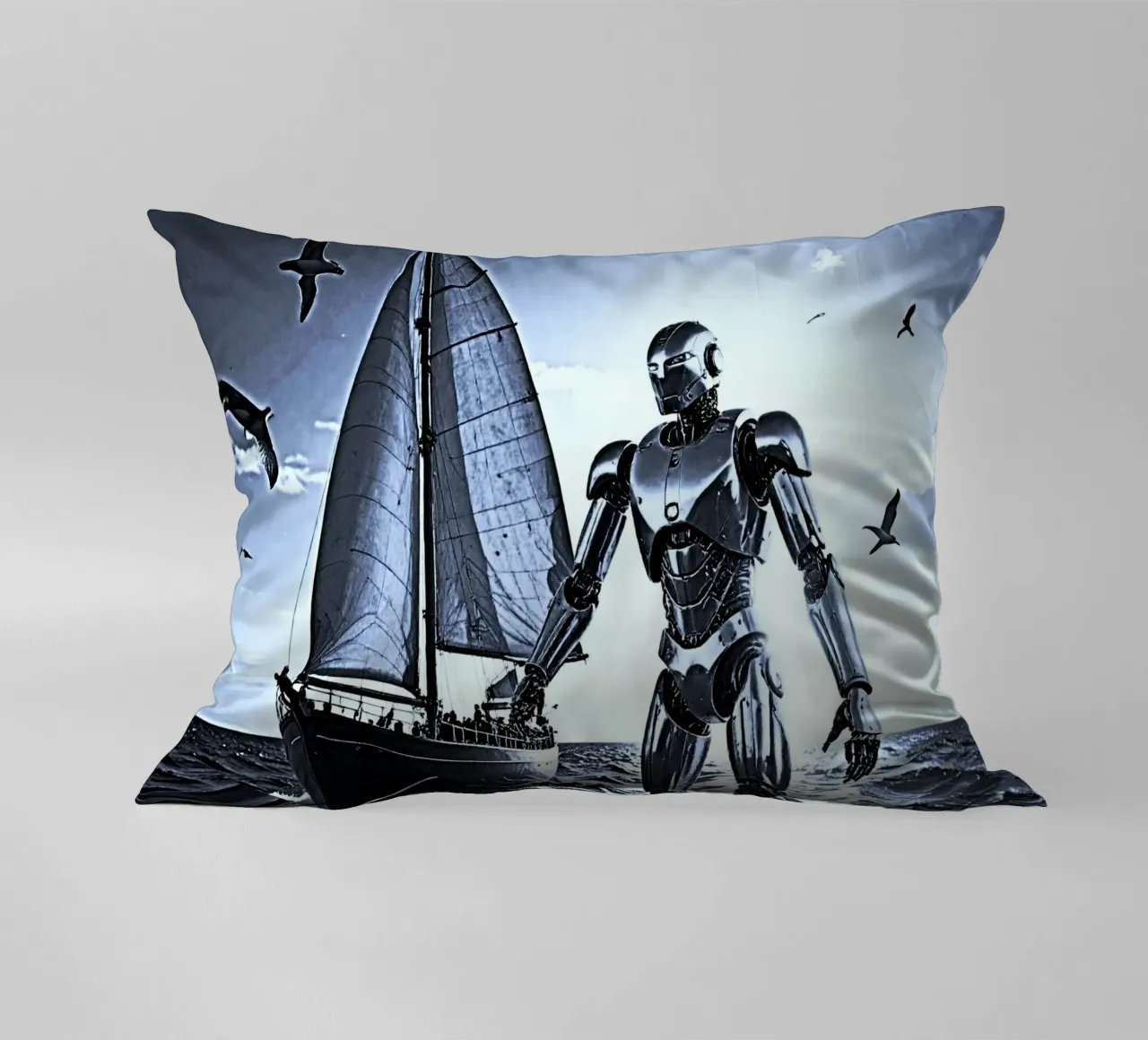 ROBOT AVEC VOILIER. Noir et blanc cuscino da Thierry vobmann photography