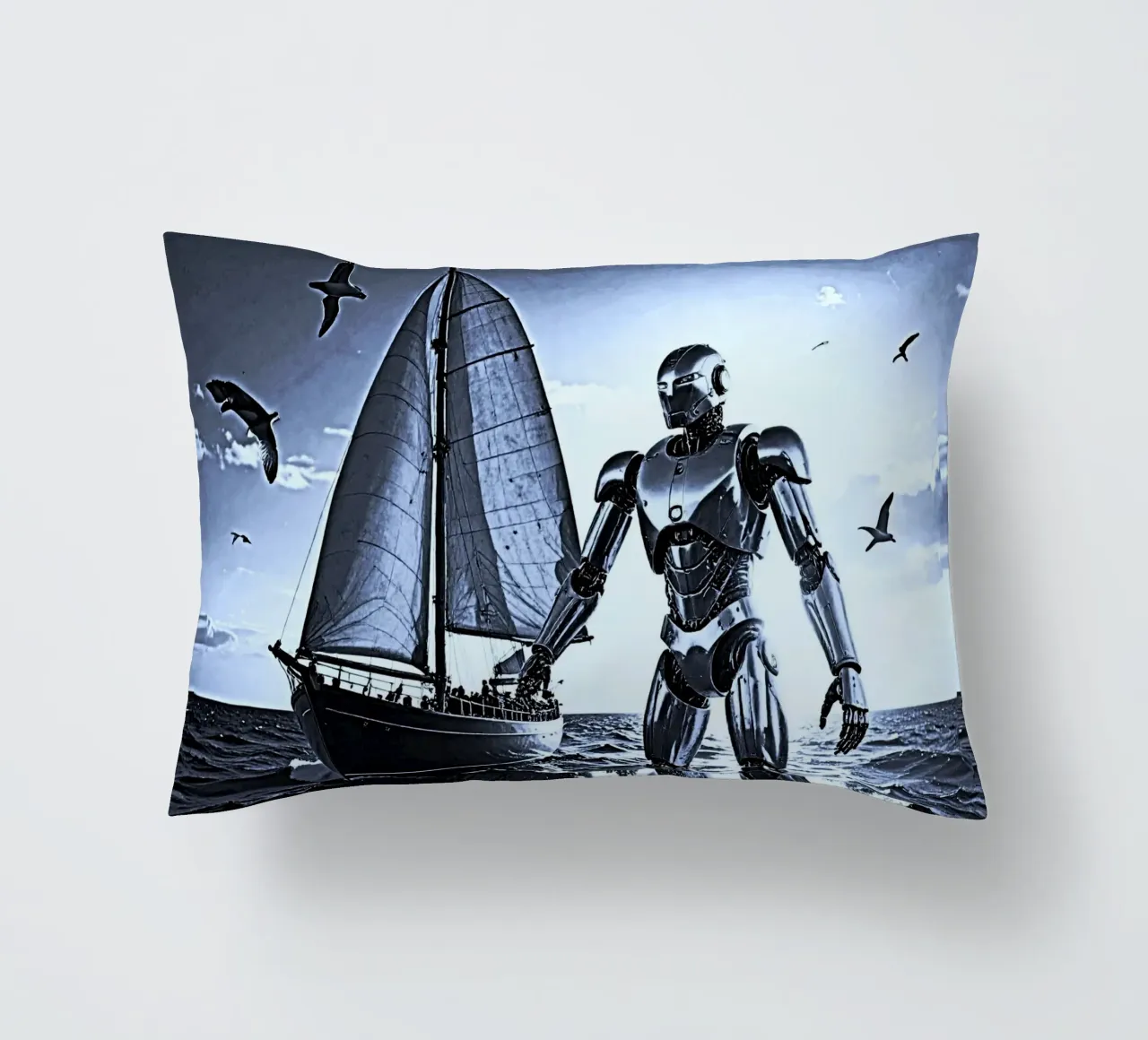 ROBOT AVEC VOILIER. Noir et blanc cuscino da Thierry vobmann photography