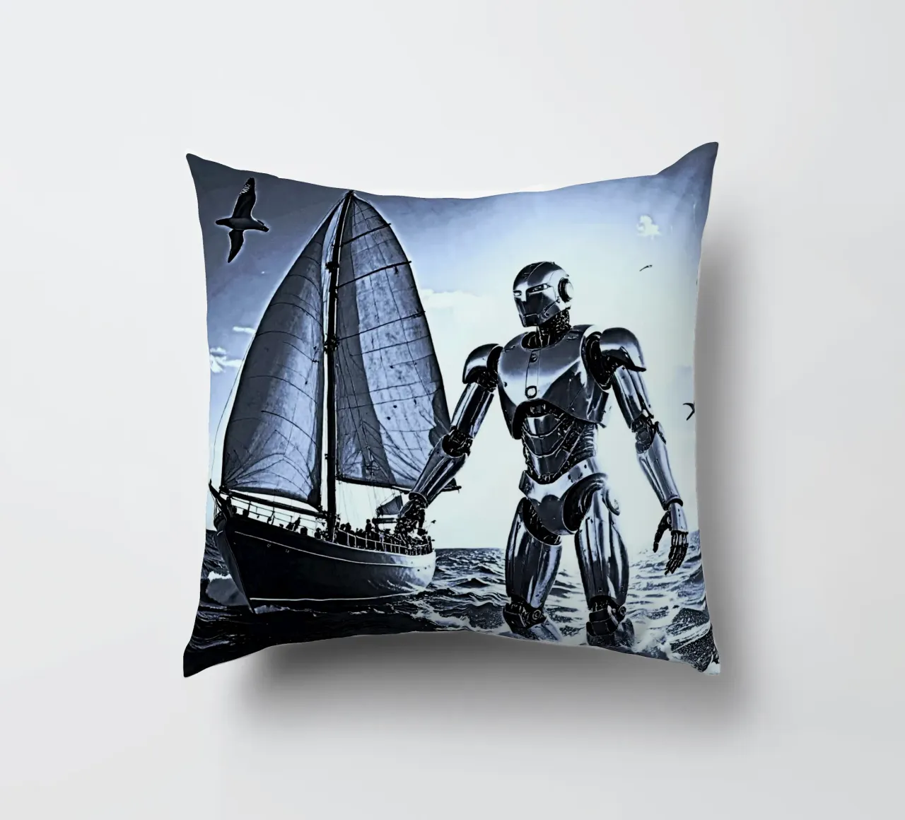 ROBOT AVEC VOILIER. Noir et blanc cuscino da Thierry vobmann photography