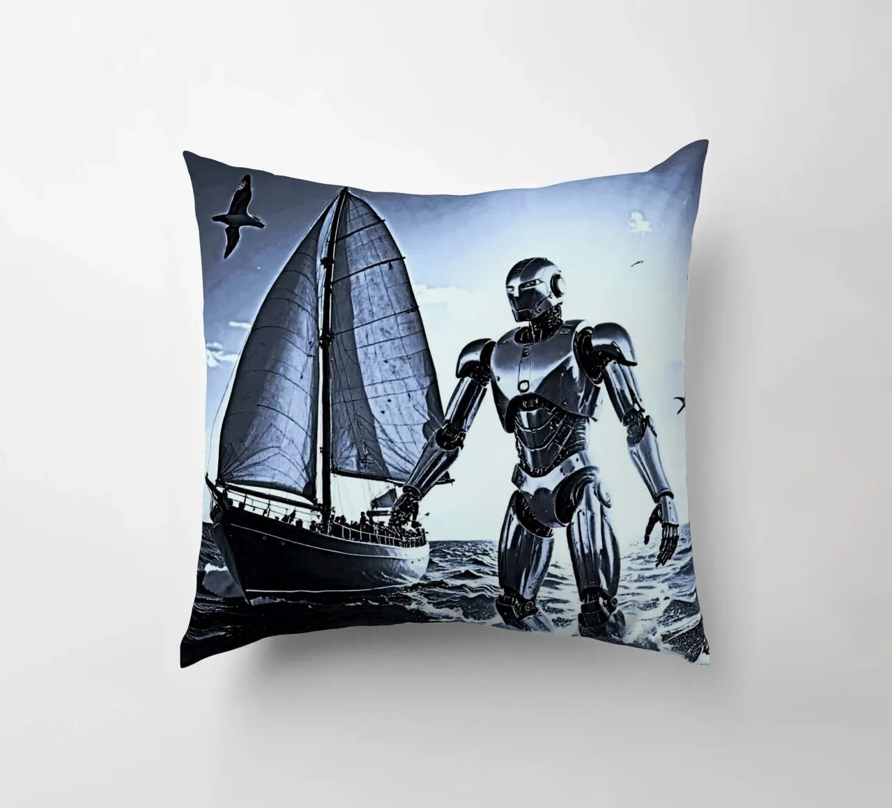 ROBOT AVEC VOILIER. Noir et blanc cuscino da Thierry vobmann photography