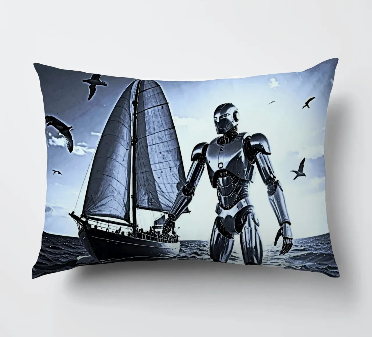 ROBOT AVEC VOILIER. Noir et blanc cuscino da Thierry vobmann photography