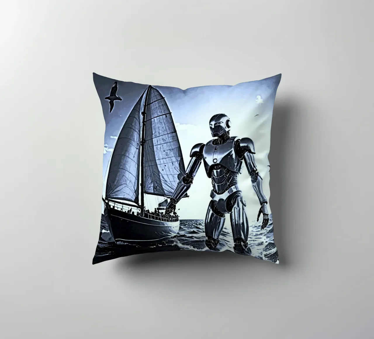 ROBOT AVEC VOILIER. Noir et blanc cuscino da Thierry vobmann photography