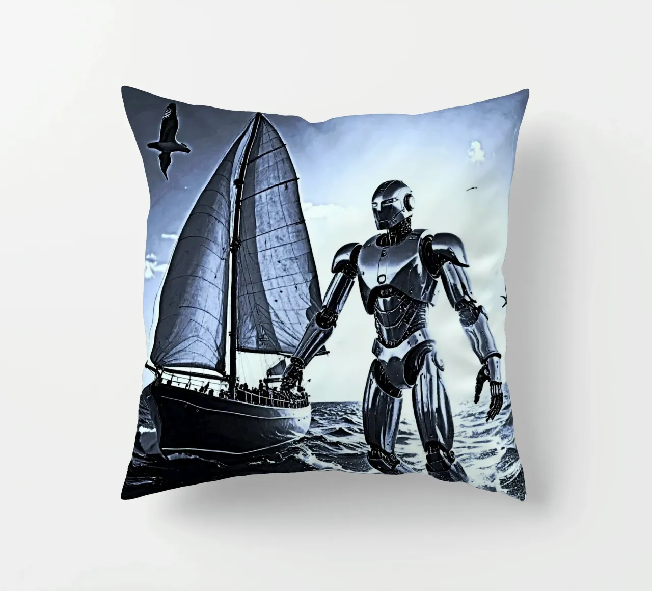 ROBOT AVEC VOILIER. Noir et blanc cuscino da Thierry vobmann photography