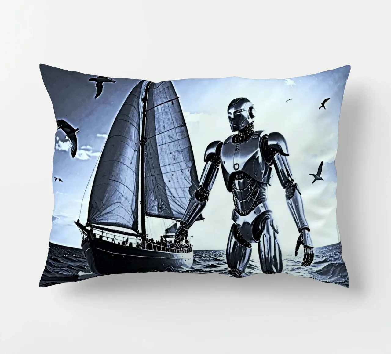 ROBOT AVEC VOILIER. Noir et blanc cuscino da Thierry vobmann photography