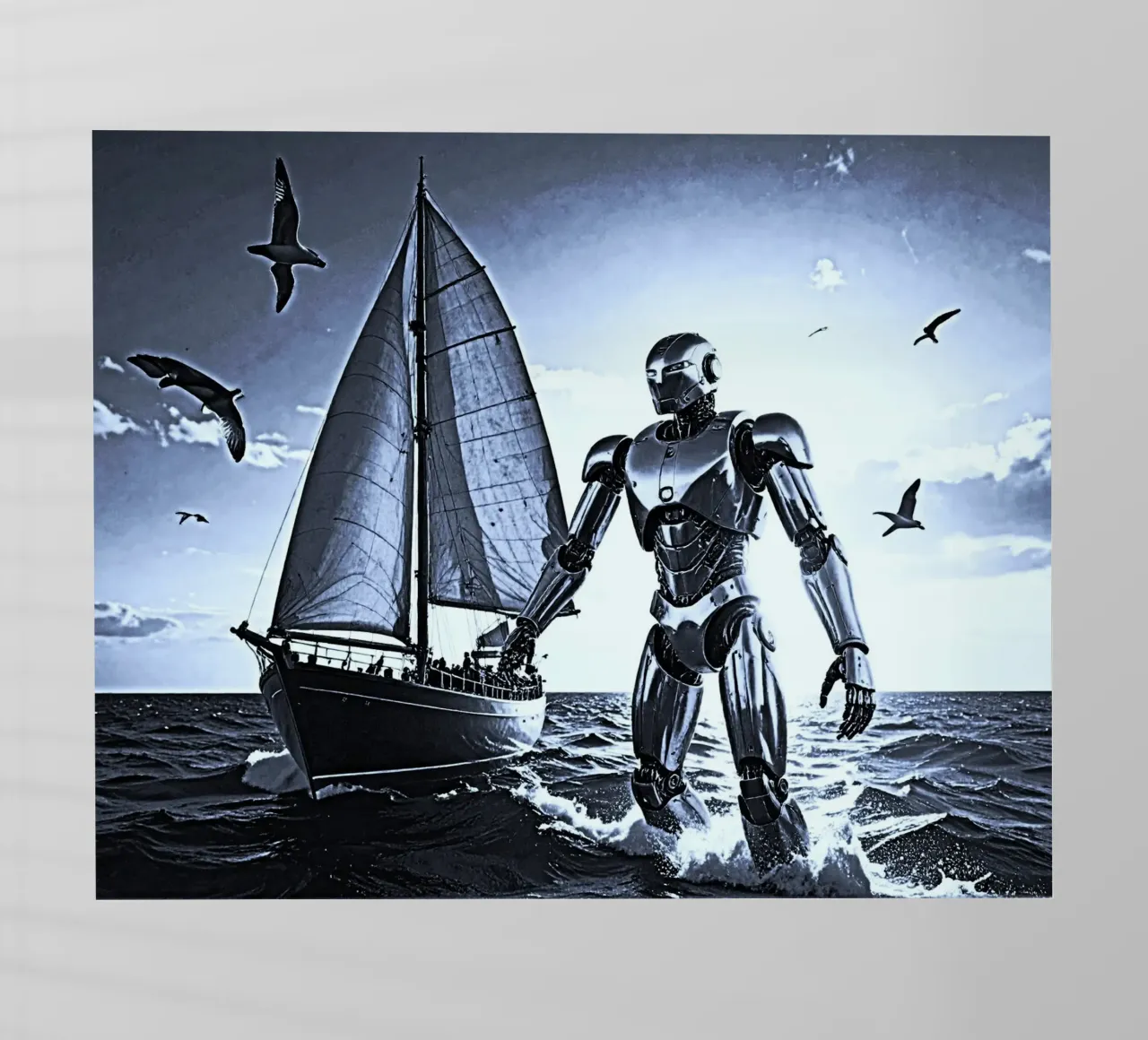 ROBOT AVEC VOILIER. Noir et blanc pellicola backlit da Thierry vobmann photography