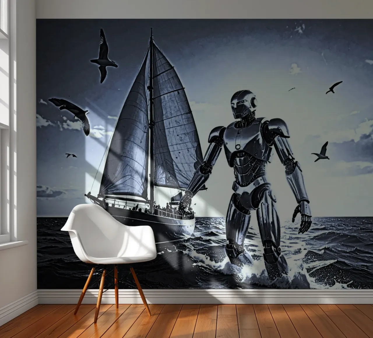 ROBOT AVEC VOILIER. Noir et blanc papel para pared de Thierry vobmann photography