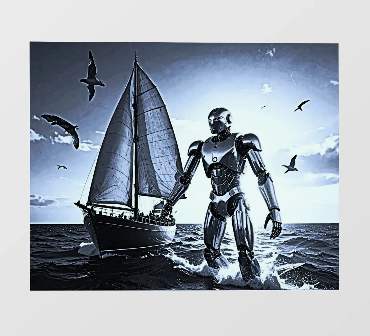 ROBOT AVEC VOILIER. Noir et blanc papel para pared de Thierry vobmann photography