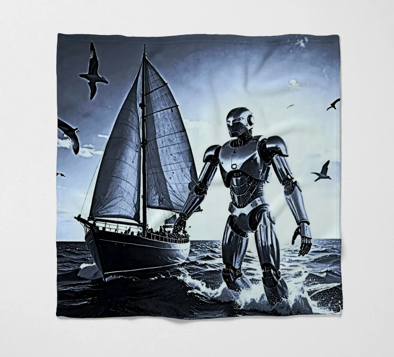 ROBOT AVEC VOILIER. Noir et blanc coperta in pile da Thierry vobmann photography