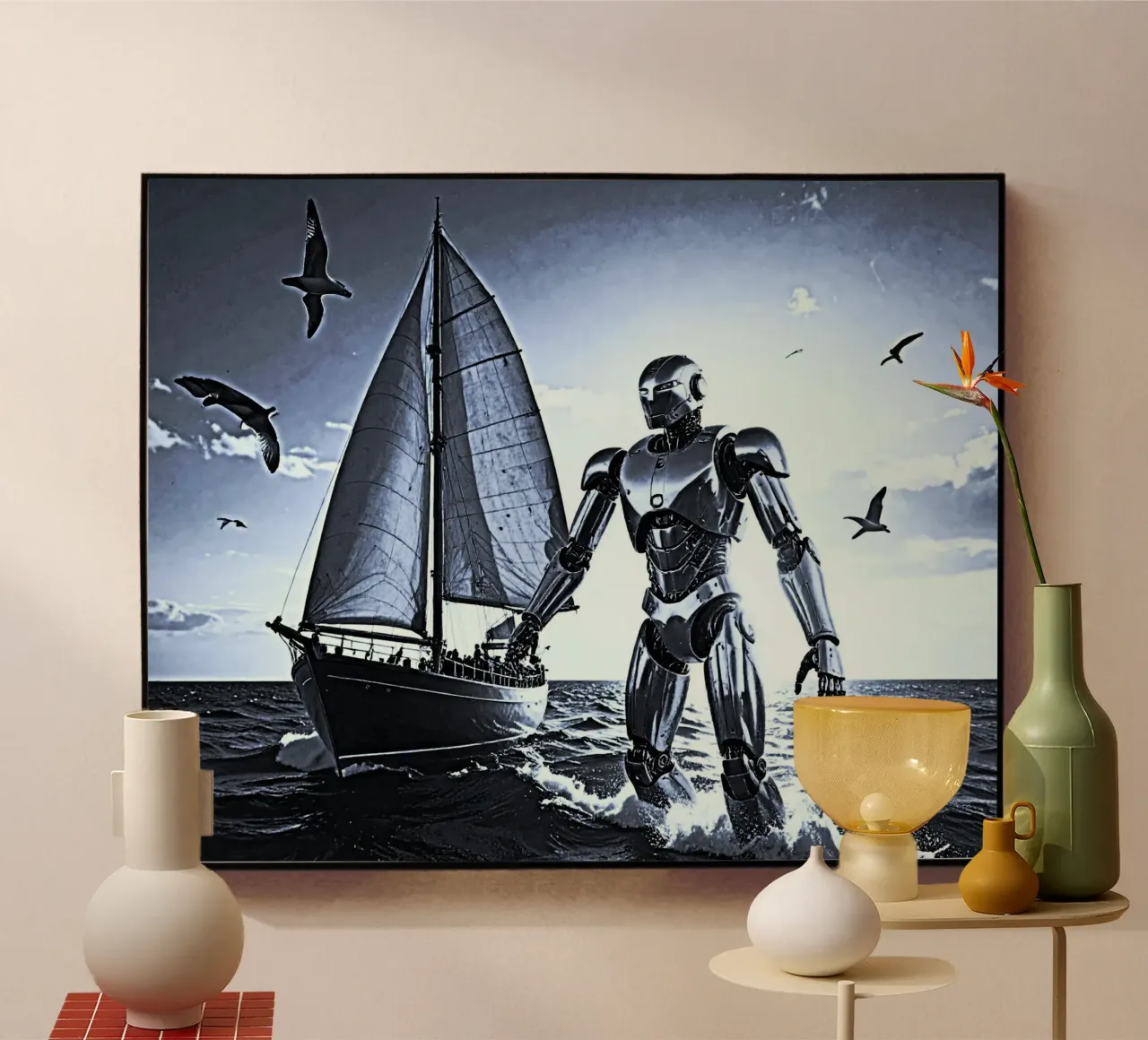 ROBOT AVEC VOILIER. Noir et blanc metacrilato de Thierry vobmann photography
