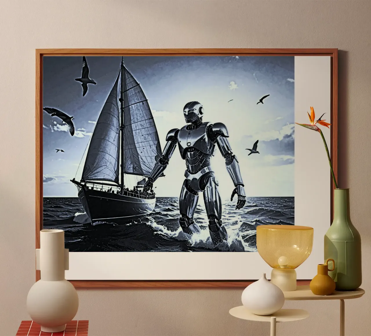 ROBOT AVEC VOILIER. Noir et blanc alluminio dibond da Thierry vobmann photography