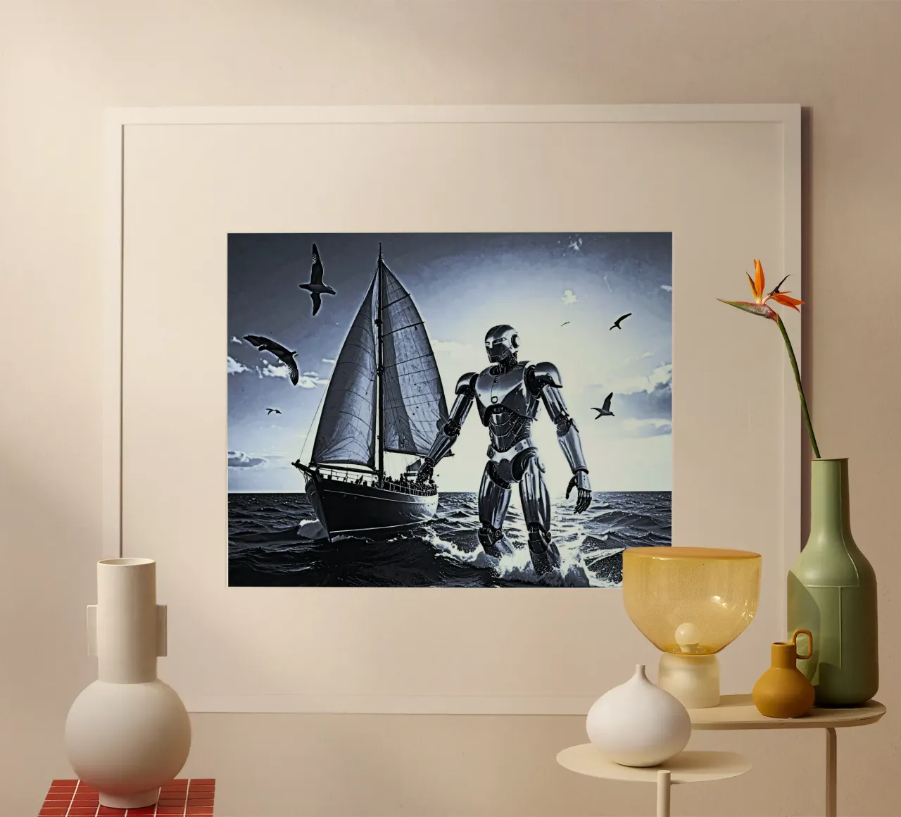 ROBOT AVEC VOILIER. Noir et blanc carta hahnemühle da Thierry vobmann photography