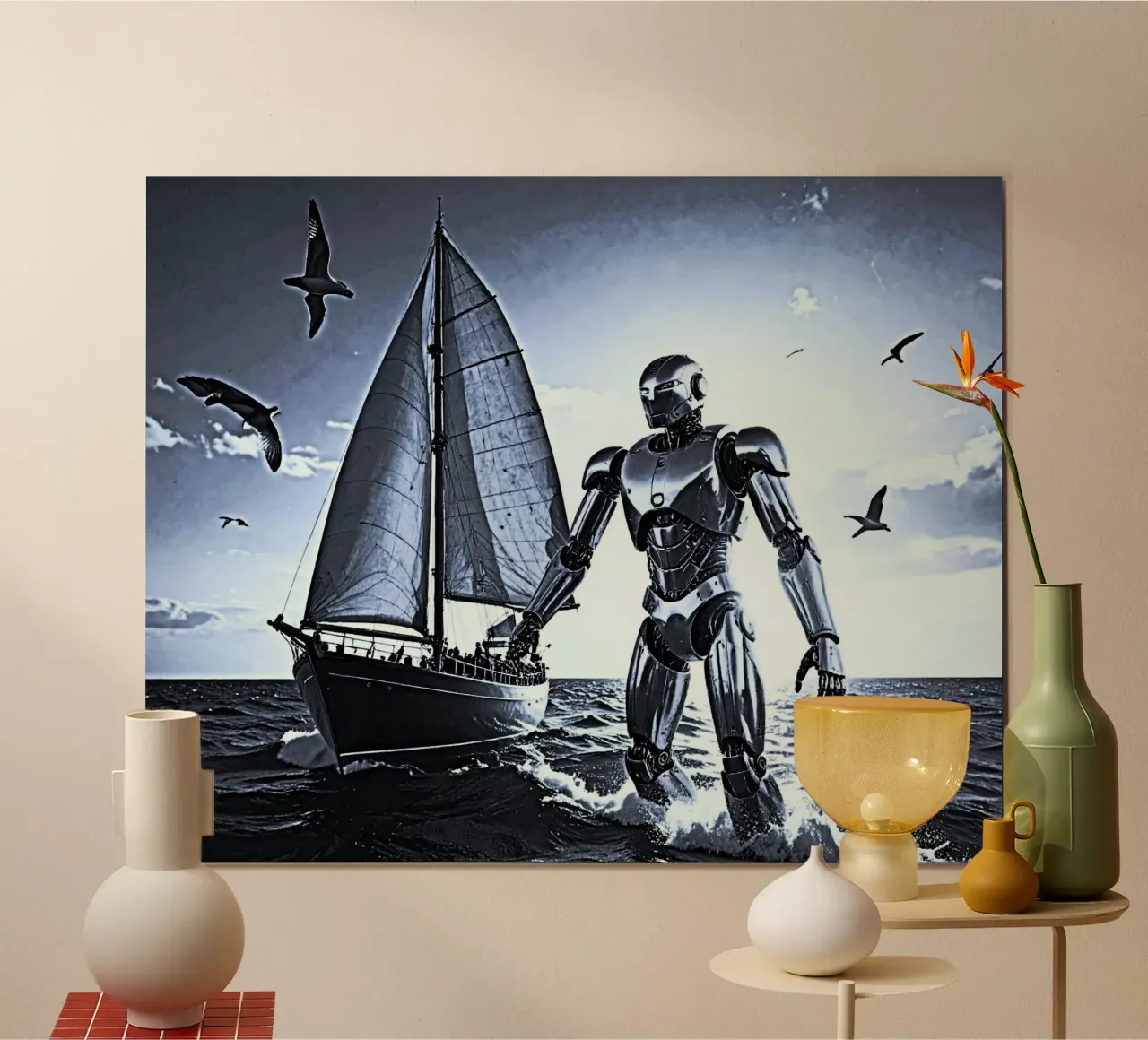 ROBOT AVEC VOILIER. Noir et blanc carta hahnemühle da Thierry vobmann photography