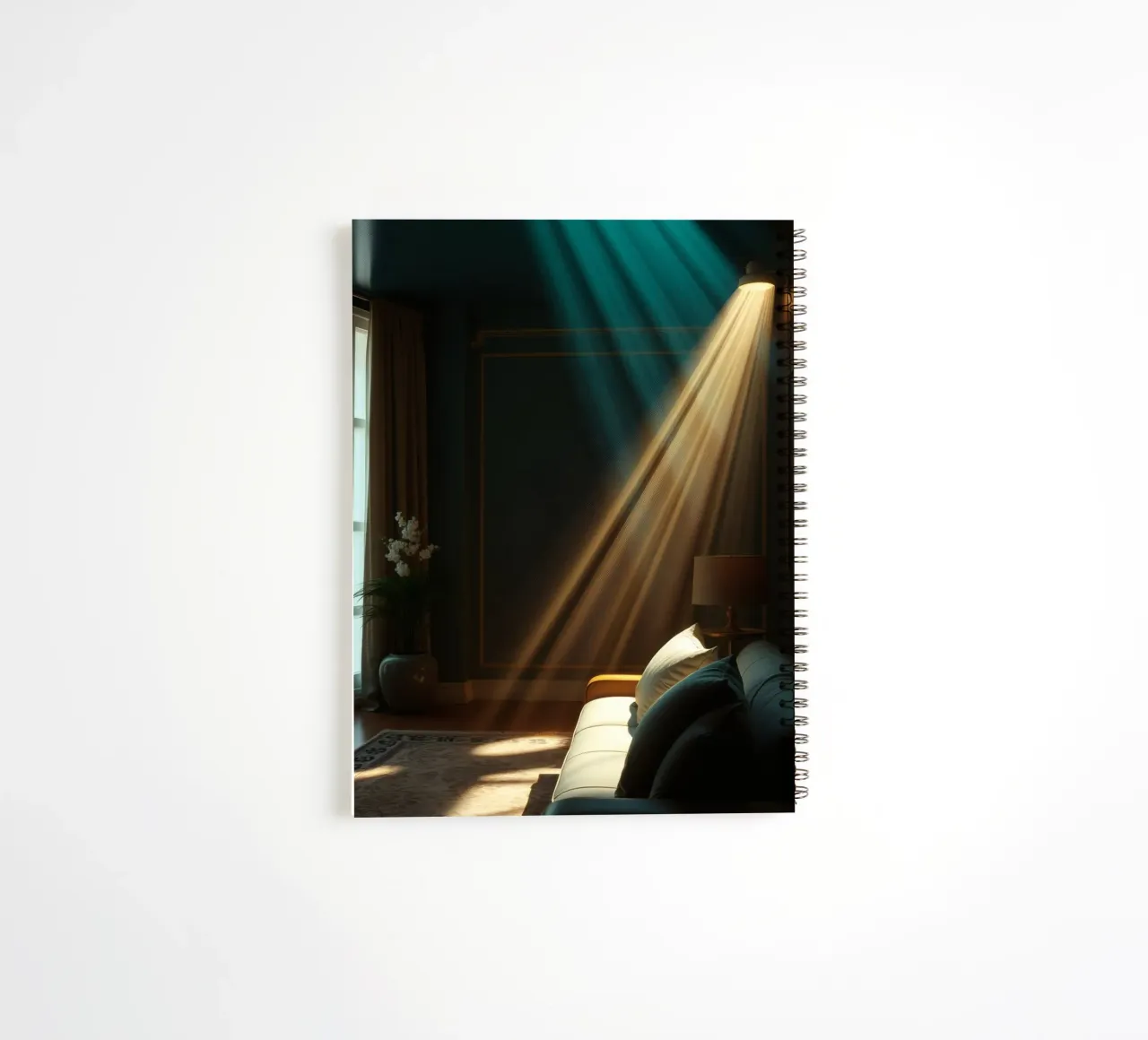 Präsentation von warmen Lichtstrahlen in einem gemütlichen Wohnzimmer Ringbuch von DesignDoodle