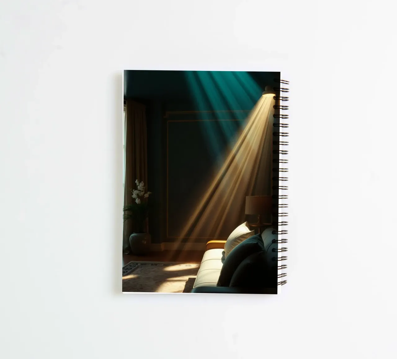 Präsentation von warmen Lichtstrahlen in einem gemütlichen Wohnzimmer Ringbuch von DesignDoodle