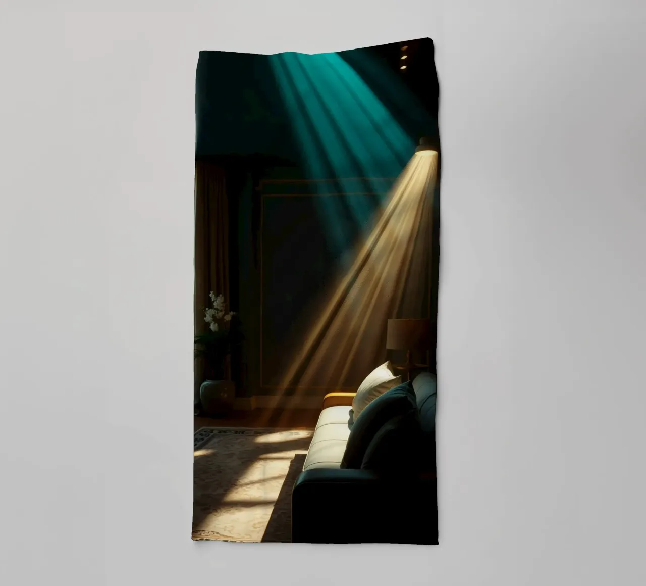 la mise en valeur des poutres lumineuses dans un salon confortable serviette de bain de DesignDoodle