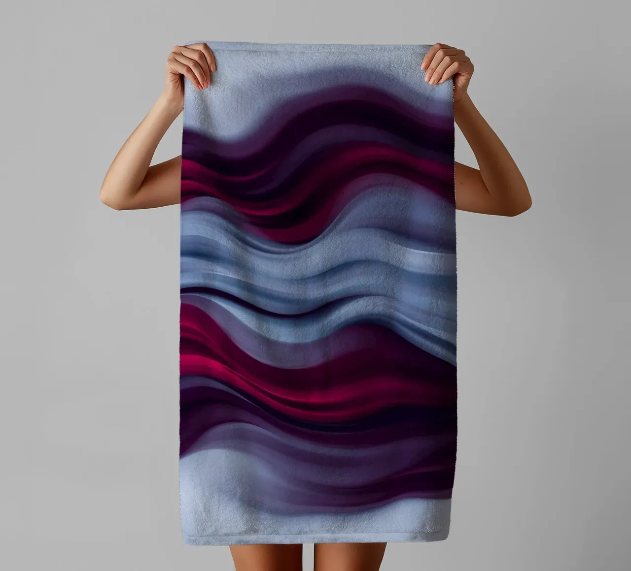 Abstract waves of red and blue create a soothing effect towel by DesignDoodle
