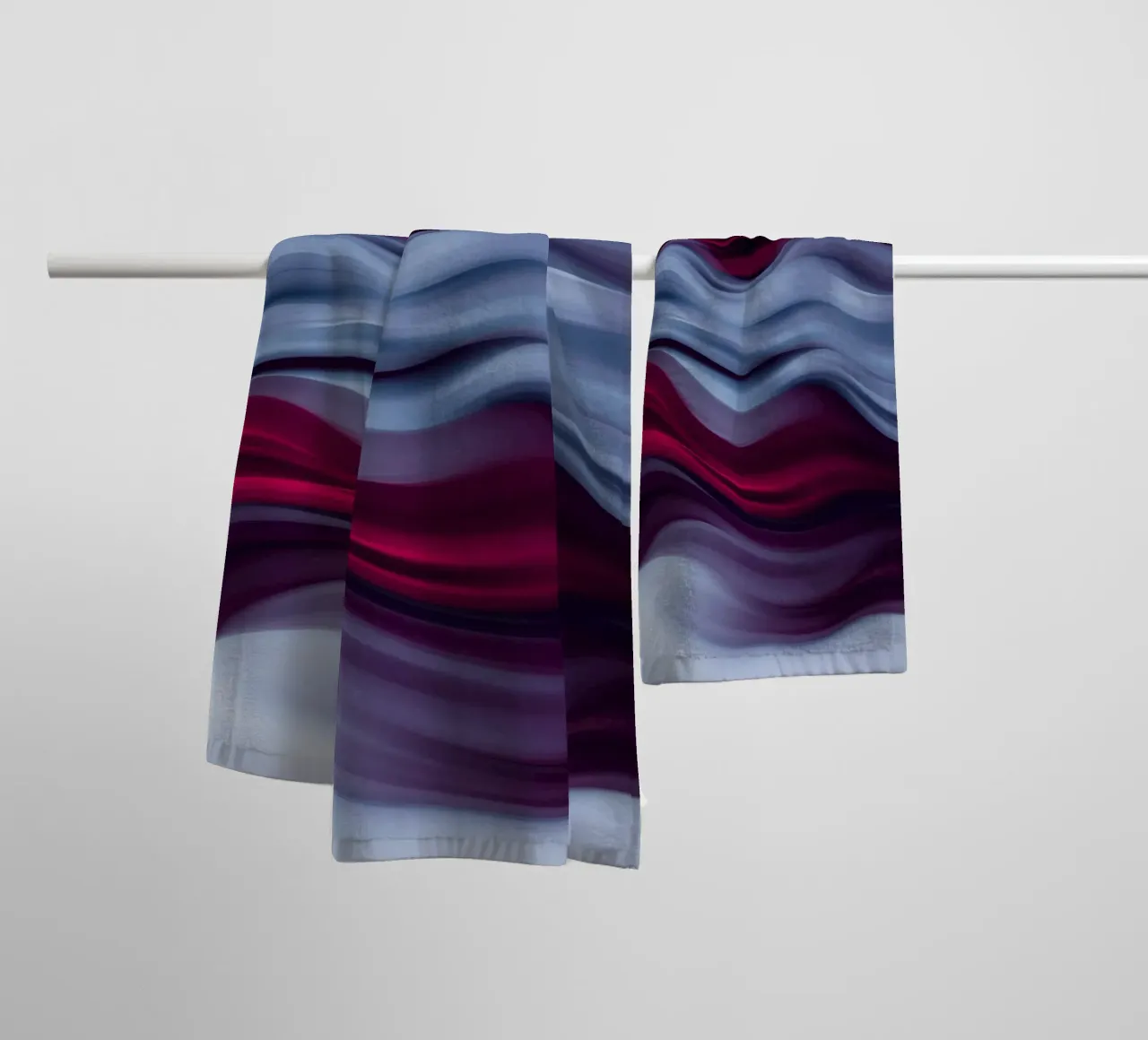 Abstract waves of red and blue create a soothing effect towel by DesignDoodle