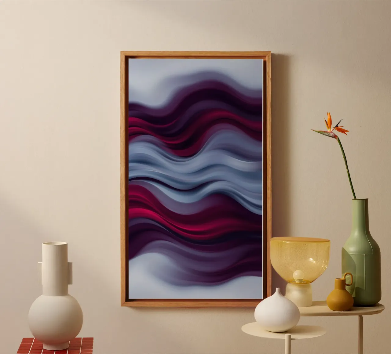 Abstracte golven van rood en blauw creëren een rustgevend effect canvas van DesignDoodle